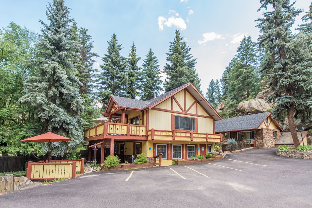The Alpen Way Chalet Inn, located at 4980 Highway 73 in Evergreen, CO.  Listed LIV Sotheby’s International Realty for $1,199,000.